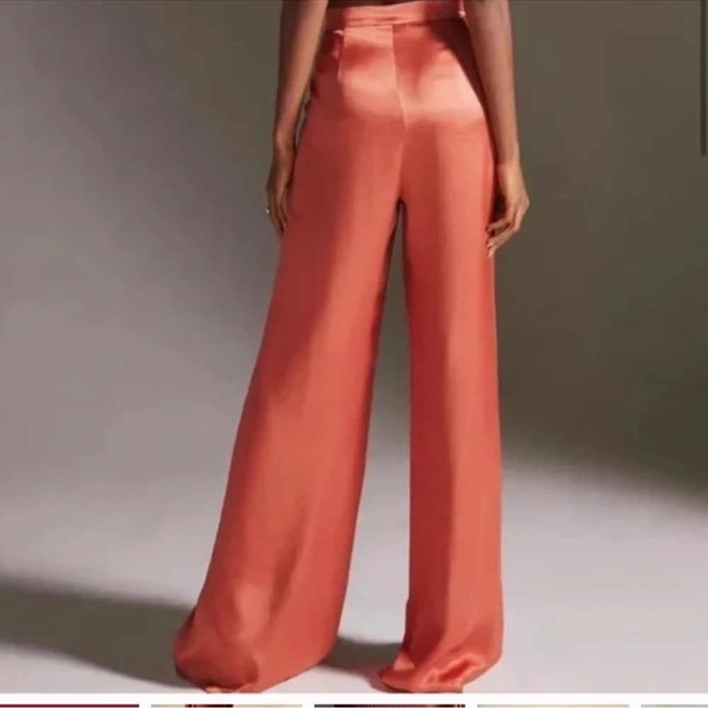 CoreyLynn Calter orange satin pant from Anthro, trouser style Sz Lg NEW NWT - Picture 3 of 4